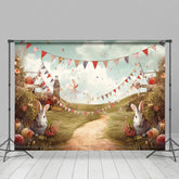 Lofaris Sky Green Field Flags Rabbit Floral Easter Backdrop